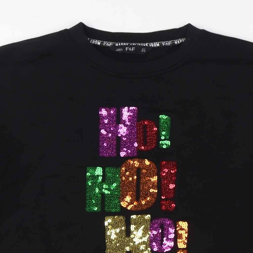 F&F Womens Black  Cotton Pullover Sweatshirt Size 12  Pullover - Christmas