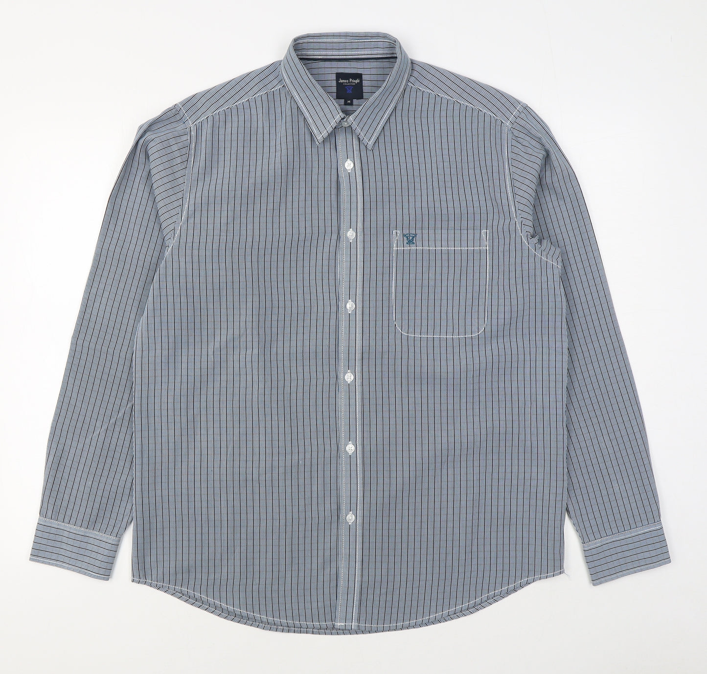 James Pringle       Mens Blue Striped Polyester  Button-Up Size M Collared Button