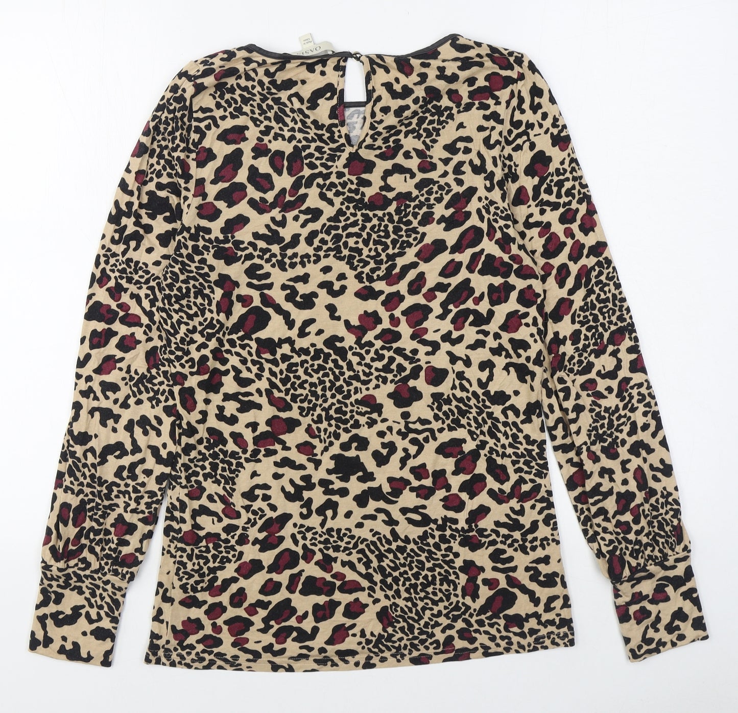 Oasis Womens Brown Animal Print Viscose Basic T-Shirt Size S Boat Neck