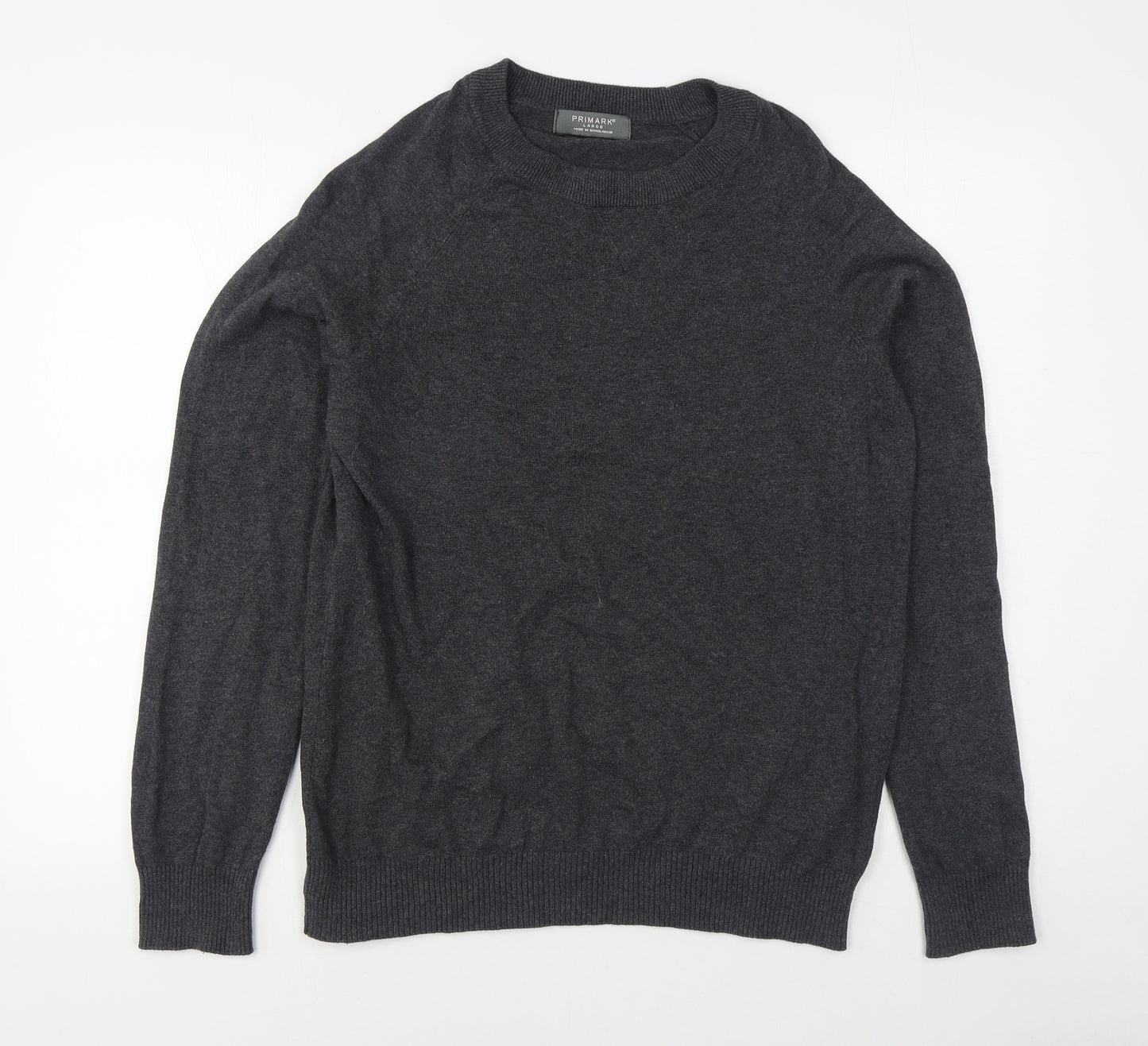 Primark Mens Grey Round Neck  Cotton Pullover Jumper Size L