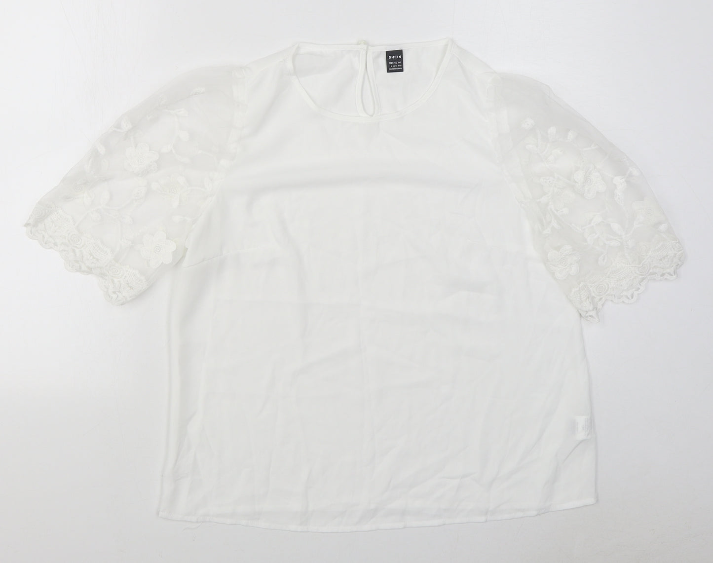 SheIn Womens White  Polyester Basic Blouse Size L Round Neck