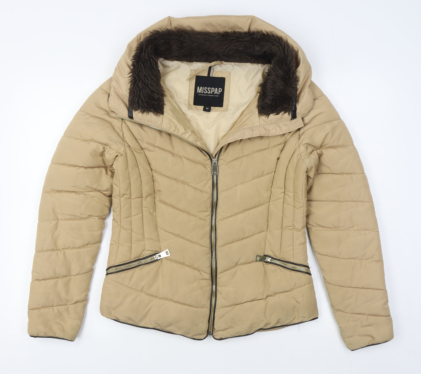 Misspap Womens Beige   Quilted Coat Size M  Zip