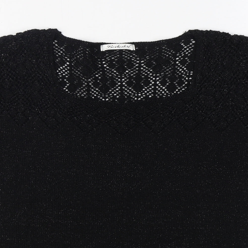Berkertex Womens Black Square Neck  Acrylic Pullover Jumper Size 18