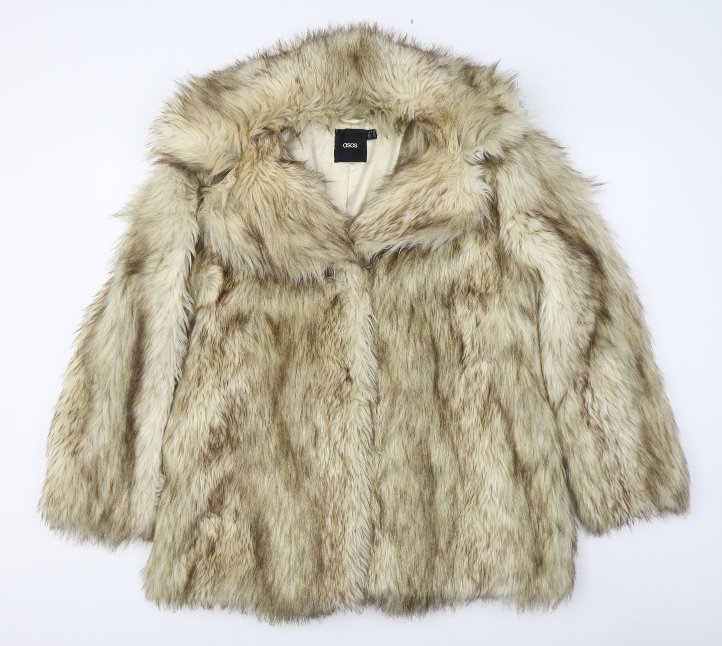 ASOS Womens Beige   Jacket  Size 14  Hook & Eye - Faux fur