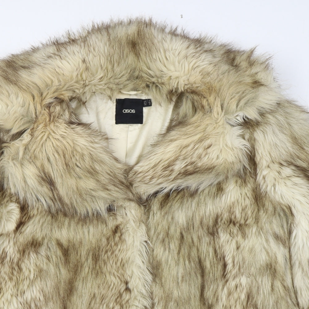ASOS Womens Beige   Jacket  Size 14  Hook & Eye - Faux fur