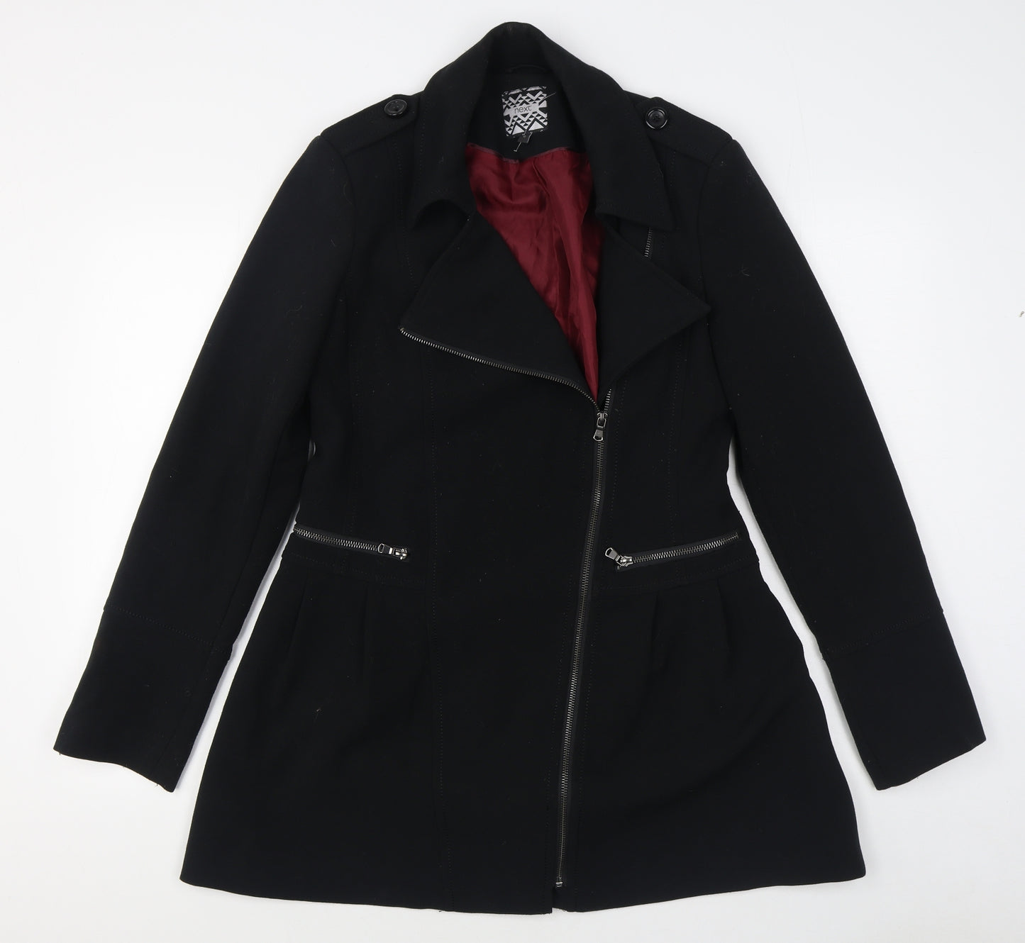 NEXT Womens Black   Overcoat Coat Size 10  Zip