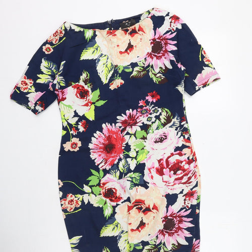 AX Paris Womens Multicoloured Floral Cotton Bodycon  Size 12  Round Neck