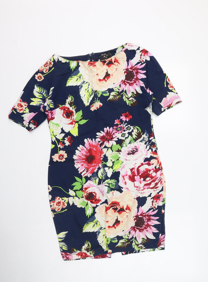 AX Paris Womens Multicoloured Floral Cotton Bodycon Size 12 Round Neck