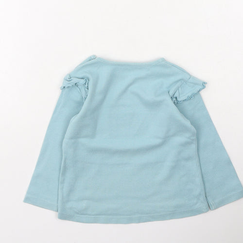 Marks and Spencer Girls Blue  Cotton Basic Casual Size 12-18 Months Round Neck