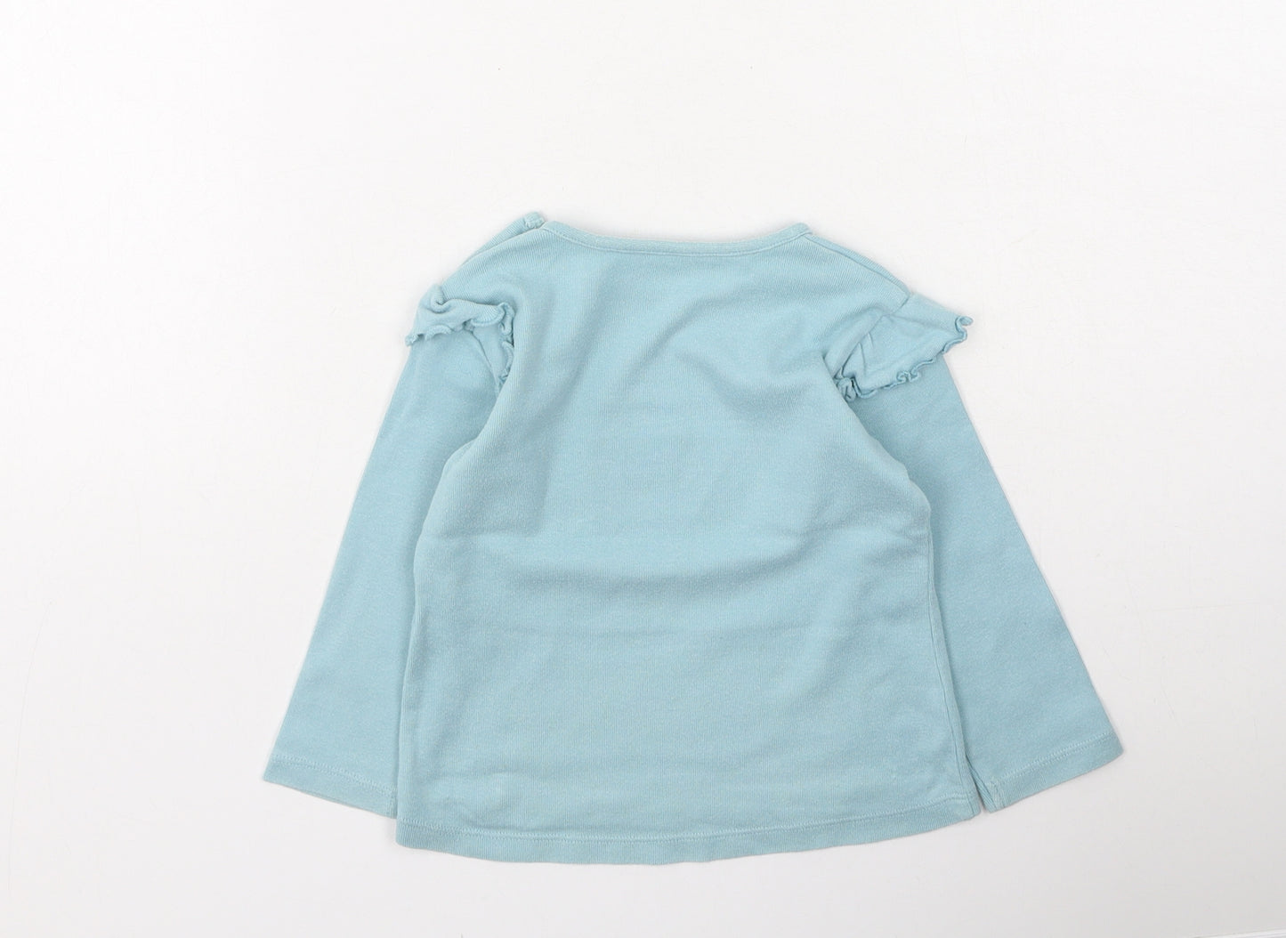 Marks and Spencer Girls Blue  Cotton Basic Casual Size 12-18 Months Round Neck