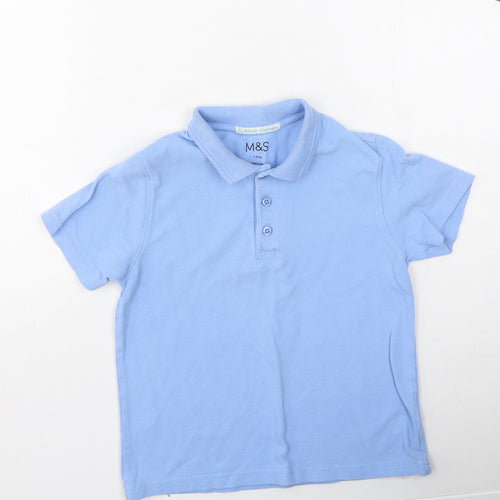 Marks and Spencer Boys Blue  Cotton Basic Polo Size 7-8 Years Collared
