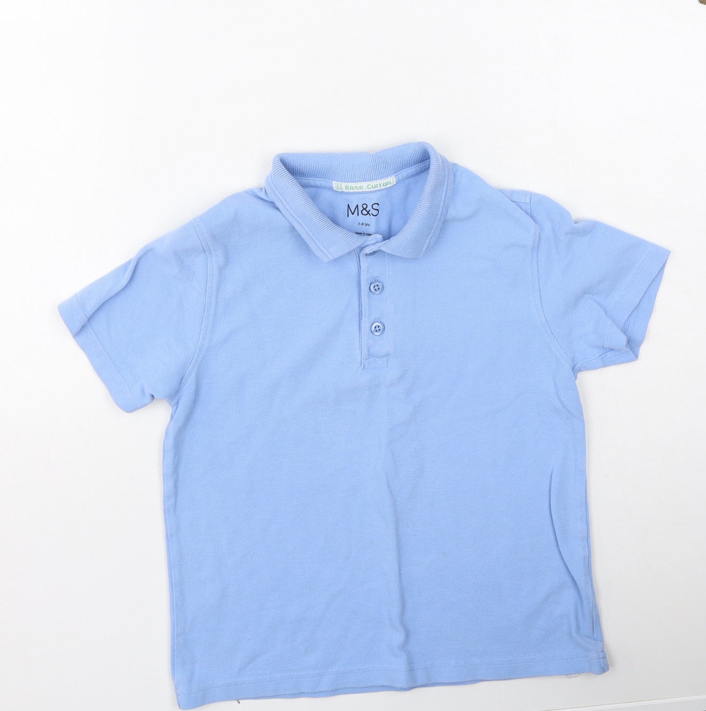 Marks and Spencer Boys Blue  Cotton Basic Polo Size 7-8 Years Collared