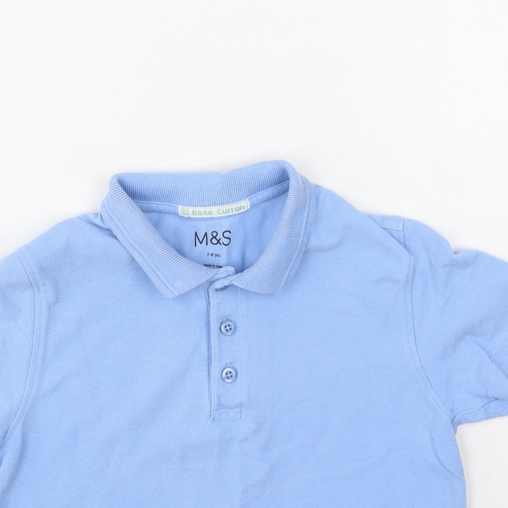 Marks and Spencer Boys Blue  Cotton Basic Polo Size 7-8 Years Collared