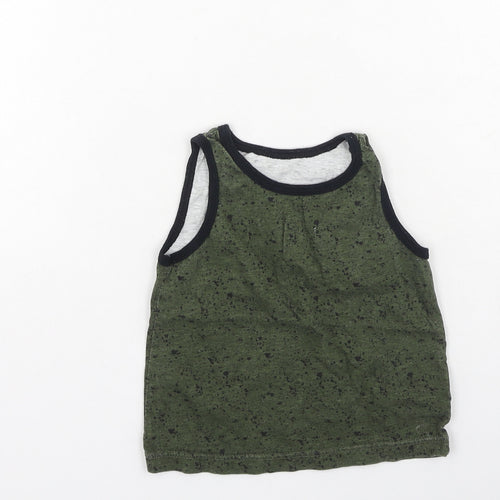 Primark Boys Green  Cotton Basic Tank Size 3-4 Years Round Neck