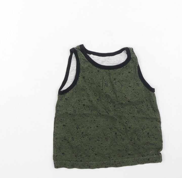 Primark Boys Green  Cotton Basic Tank Size 3-4 Years Round Neck