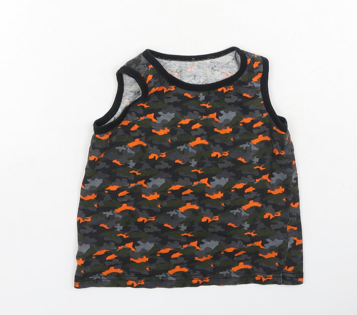 Primark  Boys Multicoloured Animal Print Cotton Basic Tank Size 5-6 Years Round Neck