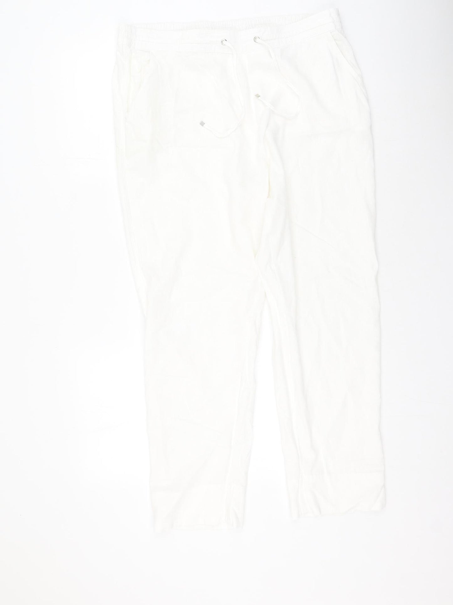 Peacocks Womens White  Linen Trousers  Size 16 L29 in Regular
