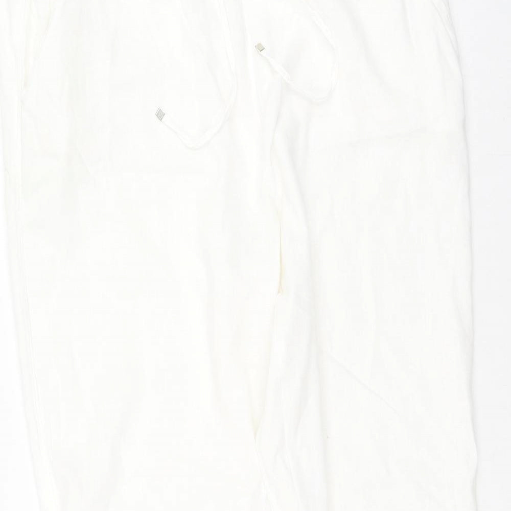 Peacocks Womens White  Linen Trousers  Size 16 L29 in Regular