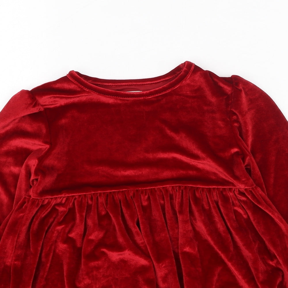 F&F Girls Red  Polyester Fit & Flare  Size 5-6 Years  Round Neck