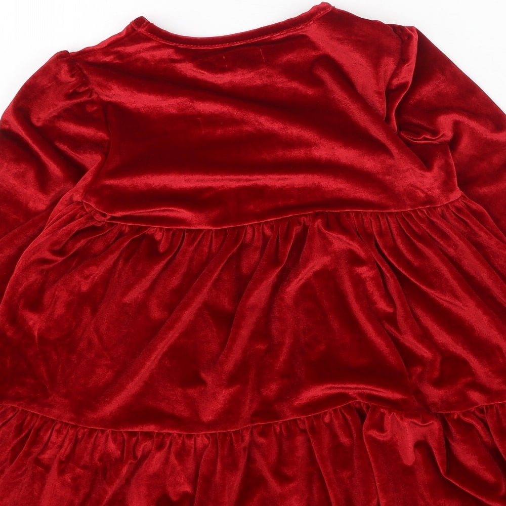 F&F Girls Red  Polyester Fit & Flare  Size 5-6 Years  Round Neck