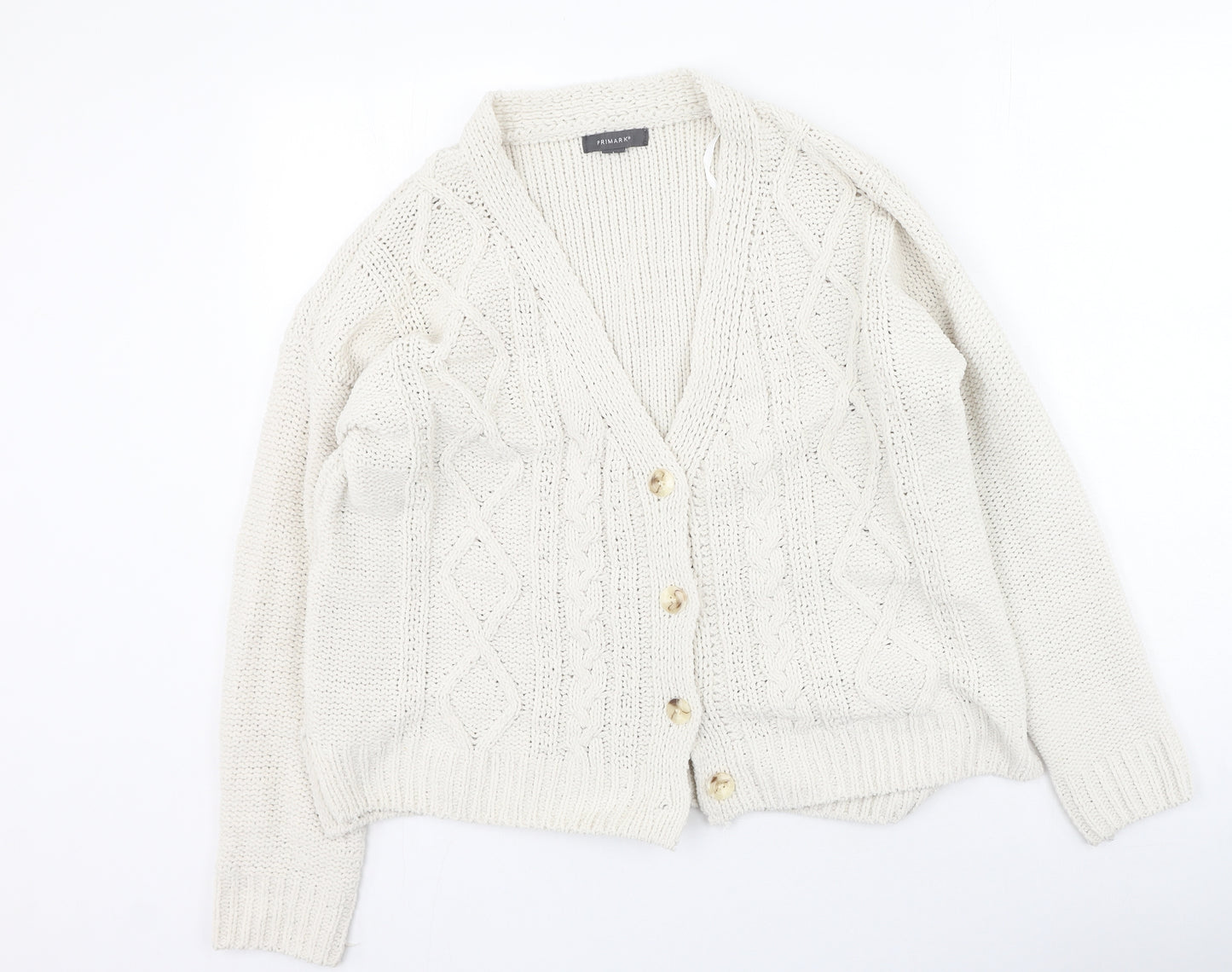 Primark Womens Beige Round Neck  Polyester Cardigan Jumper Size L