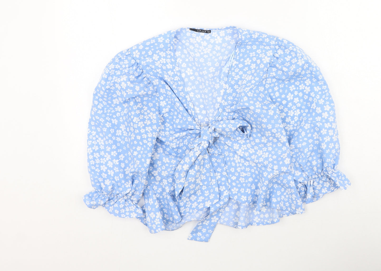 Quiz Womens Blue  Polyester Basic Blouse Size 10 V-Neck