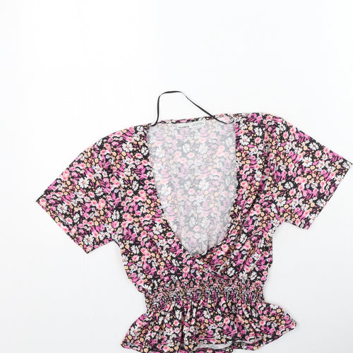 Pull&Bear Womens Multicoloured Floral Polyester Basic Blouse Size S V-Neck