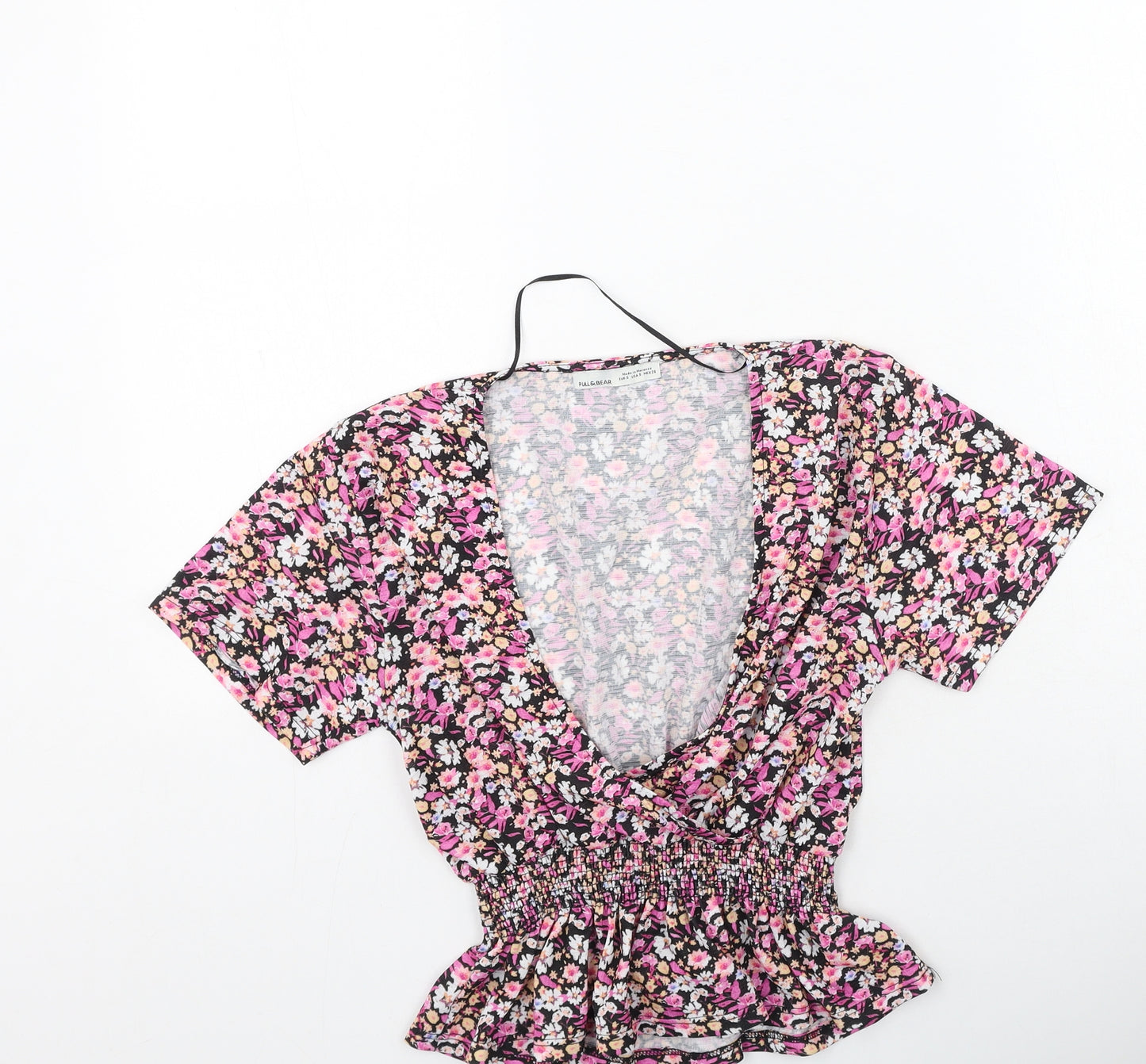 Pull&Bear Womens Multicoloured Floral Polyester Basic Blouse Size S V-Neck