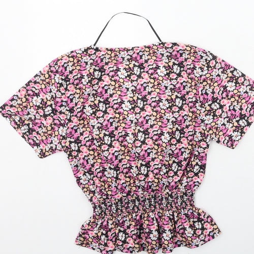 Pull&Bear Womens Multicoloured Floral Polyester Basic Blouse Size S V-Neck