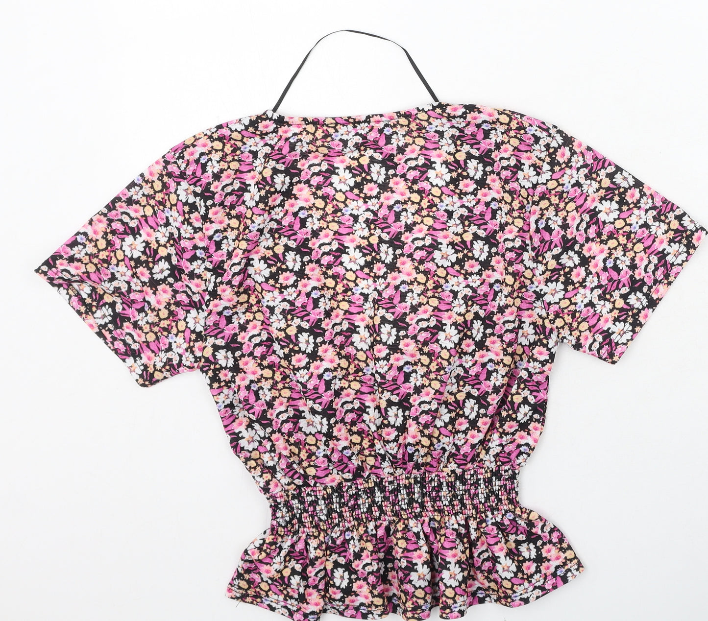 Pull&Bear Womens Multicoloured Floral Polyester Basic Blouse Size S V-Neck