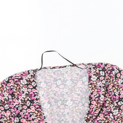 Pull&Bear Womens Multicoloured Floral Polyester Basic Blouse Size S V-Neck