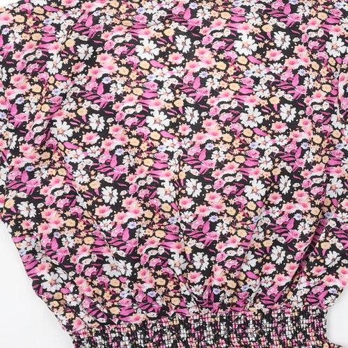 Pull&Bear Womens Multicoloured Floral Polyester Basic Blouse Size S V-Neck