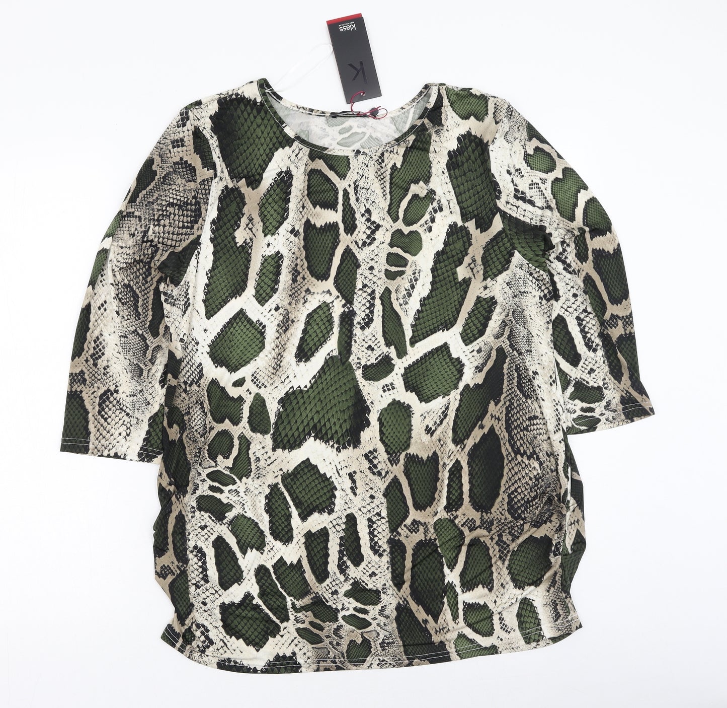Klass Womens Multicoloured Animal Print Viscose Basic Blouse Size XL Round Neck