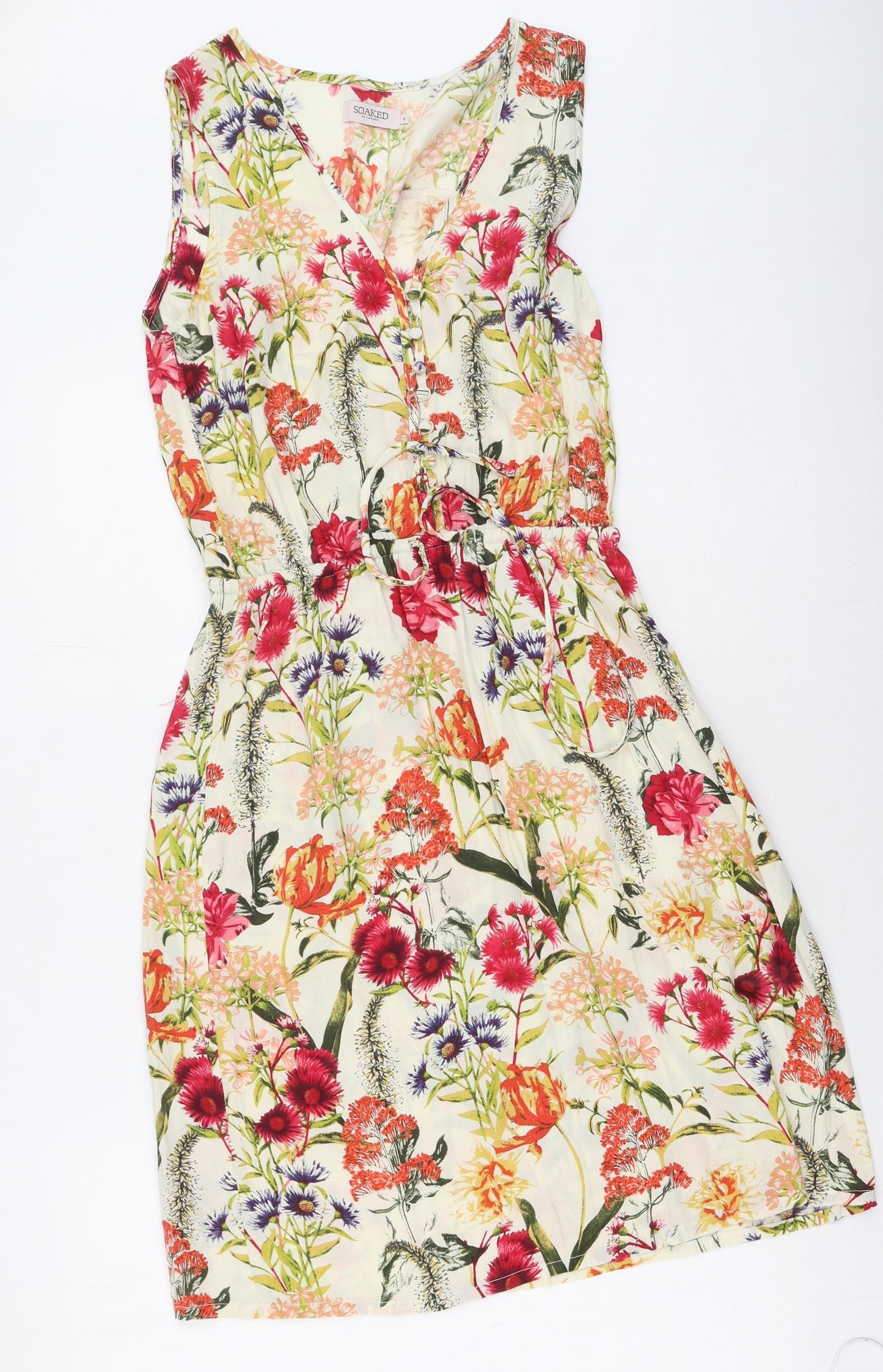 Soaked in Luxury Womens Multicoloured Floral Polyester Fit & Flare  Size S  Round Neck