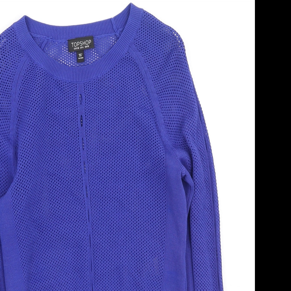 Topshop Womens Blue  Vinyl Pullover Sweatshirt Size 10