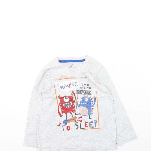 Primark Boys Grey  Cotton Basic Casual Size 5-6 Years Round Neck