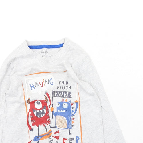 Primark Boys Grey  Cotton Basic Casual Size 5-6 Years Round Neck