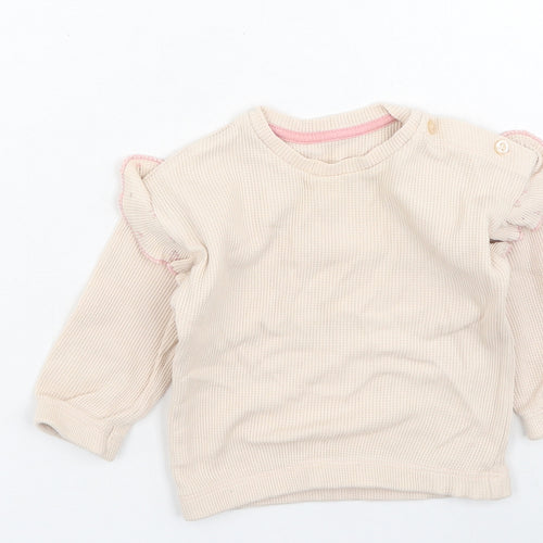 Preworn Girls Pink  Cotton Pullover Jumper Size 6-9 Months