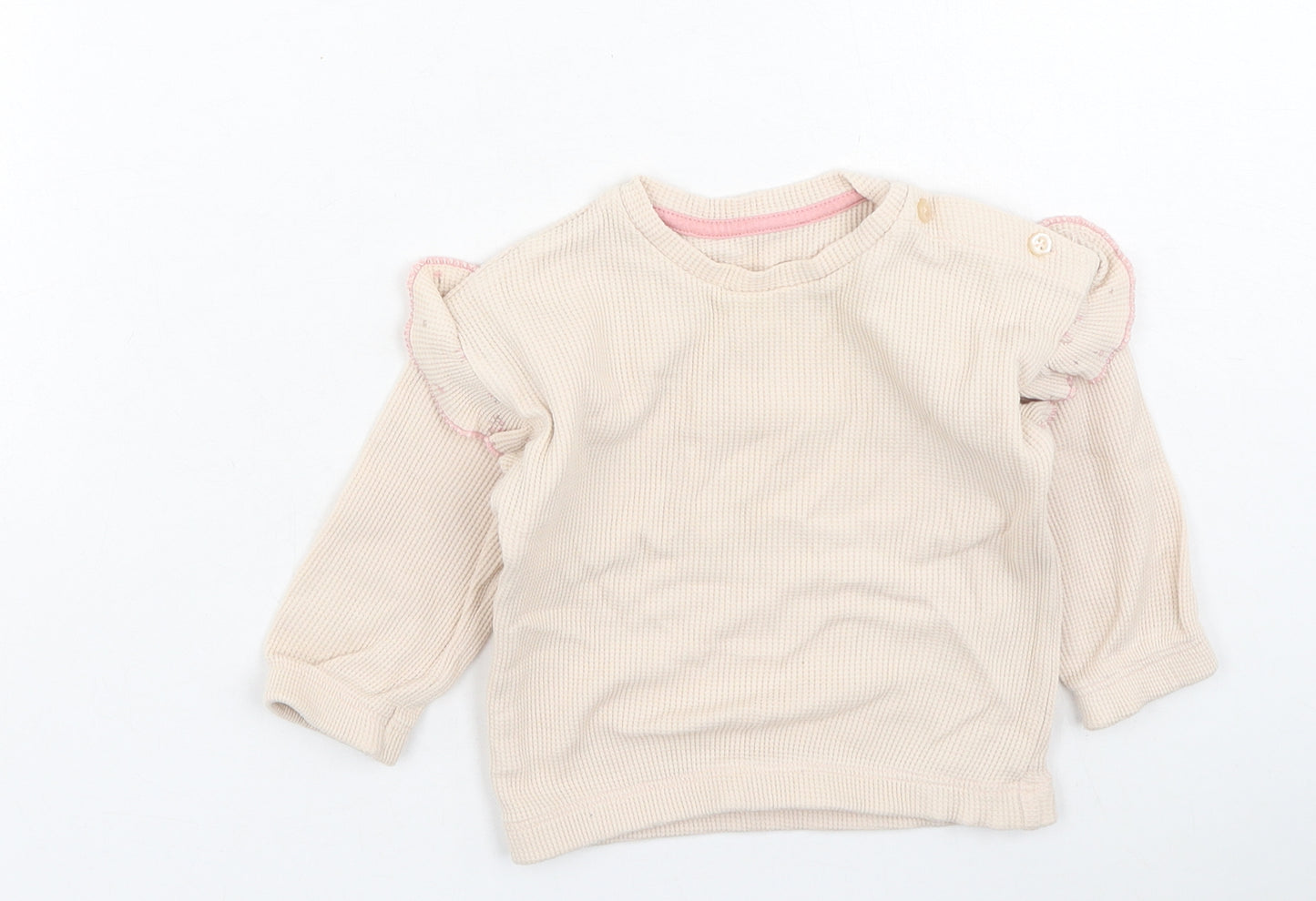 Preworn Girls Pink  Cotton Pullover Jumper Size 6-9 Months