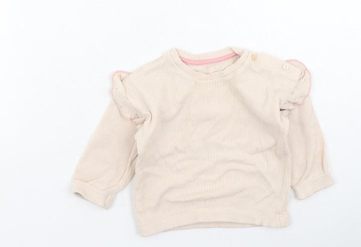 Preworn Girls Pink  Cotton Pullover Jumper Size 6-9 Months