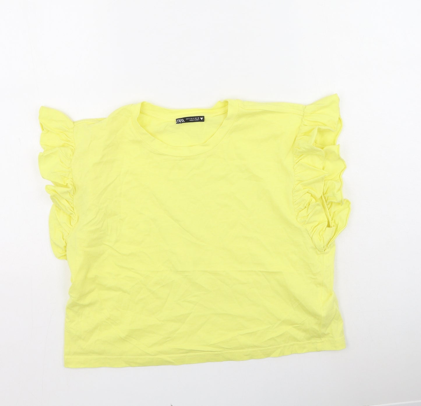 Zara Womens Yellow  Cotton Basic T-Shirt Size S Round Neck