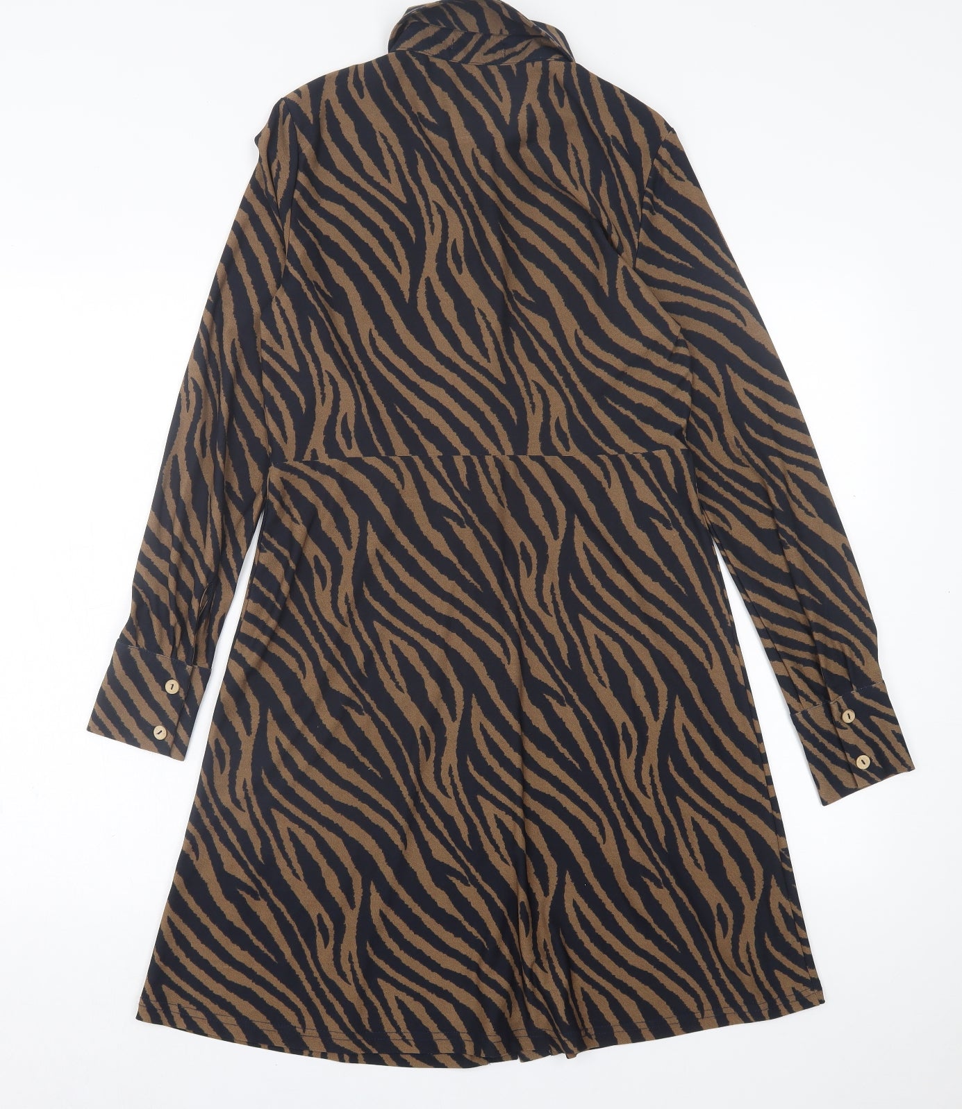 Blue Vanilla Womens Brown Animal Print Polyester A-Line  Size 10  Collared Button