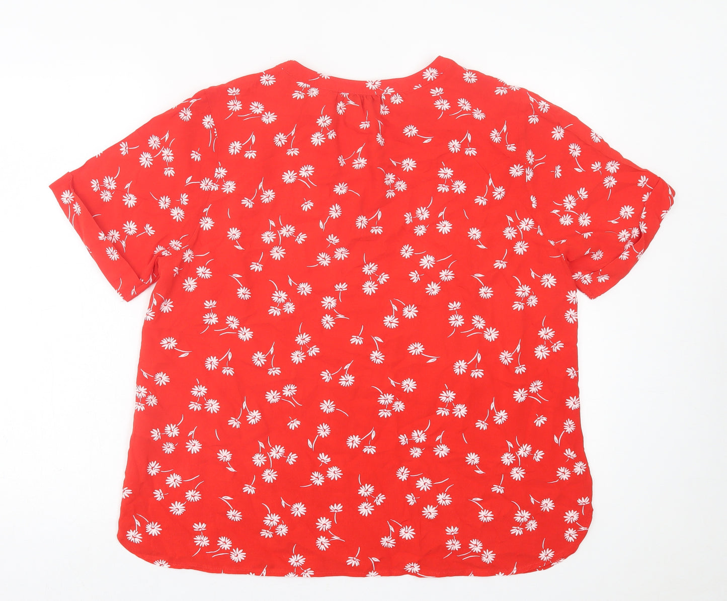 F&F Womens Red Floral Viscose Basic T-Shirt Size 16 V-Neck