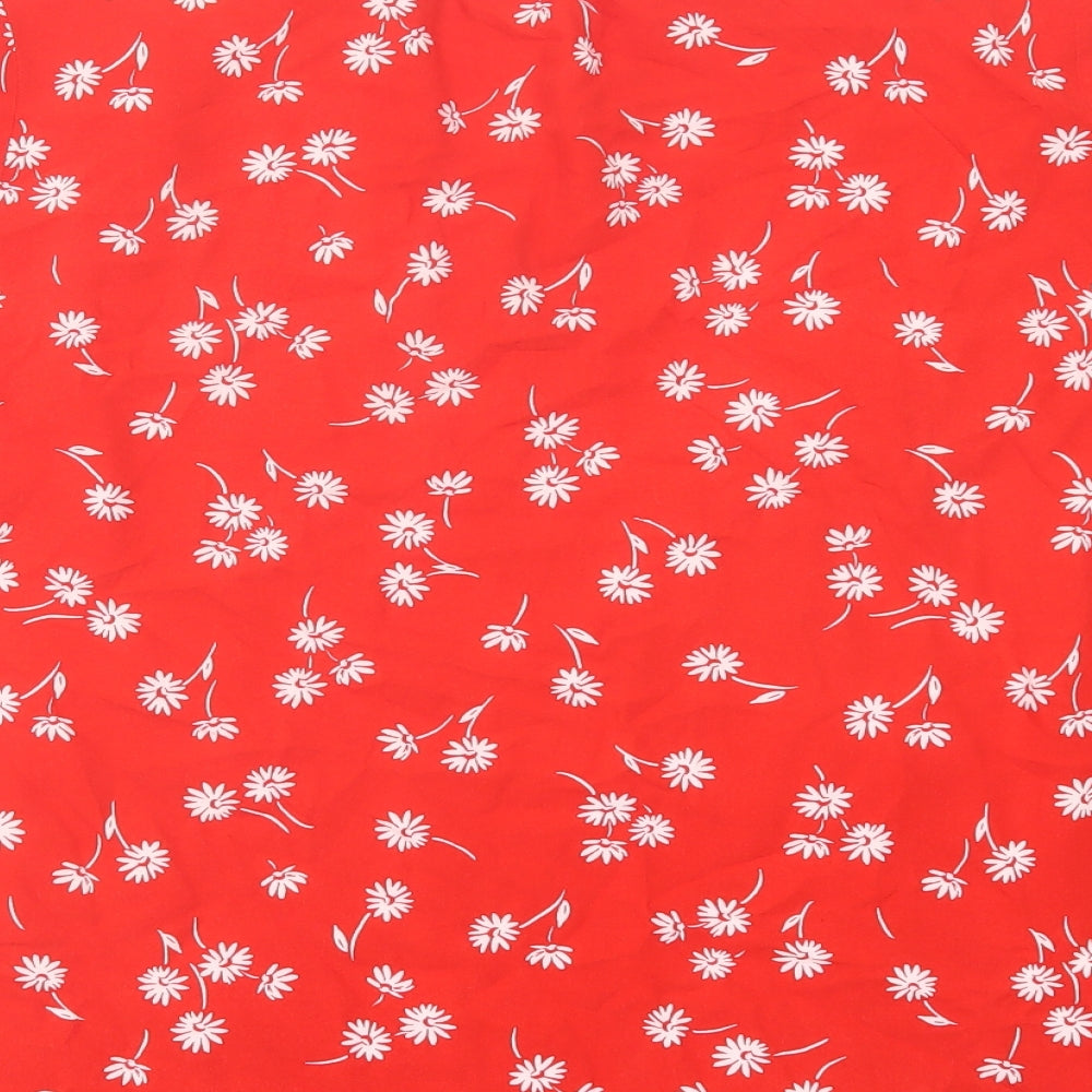 F&F Womens Red Floral Viscose Basic T-Shirt Size 16 V-Neck