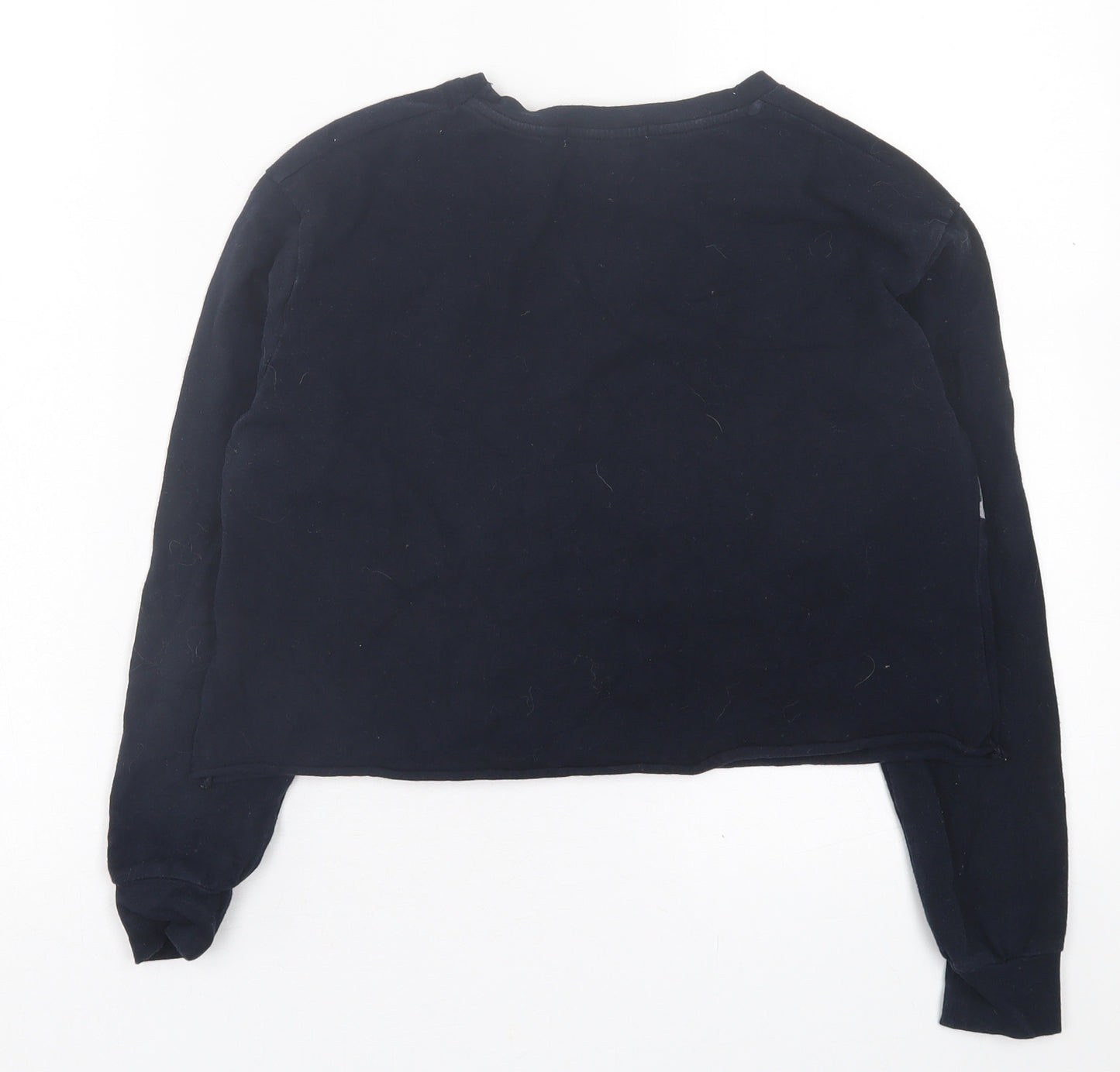 Pull&Bear Womens Blue Striped Cotton Cropped T-Shirt Size XS Crew Neck