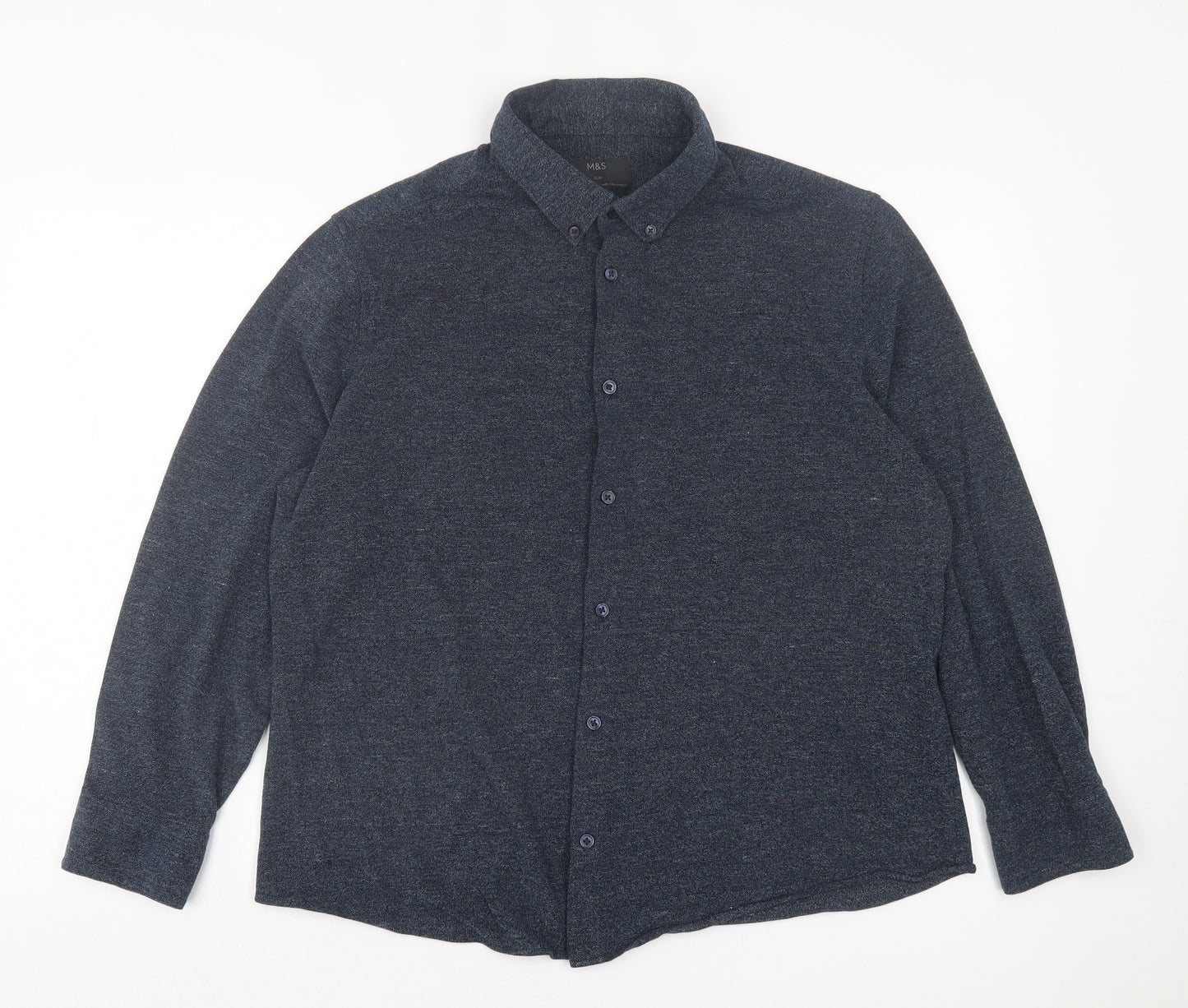 Marks and Spencer Mens Blue  Cotton  Button-Up Size XL Collared Button