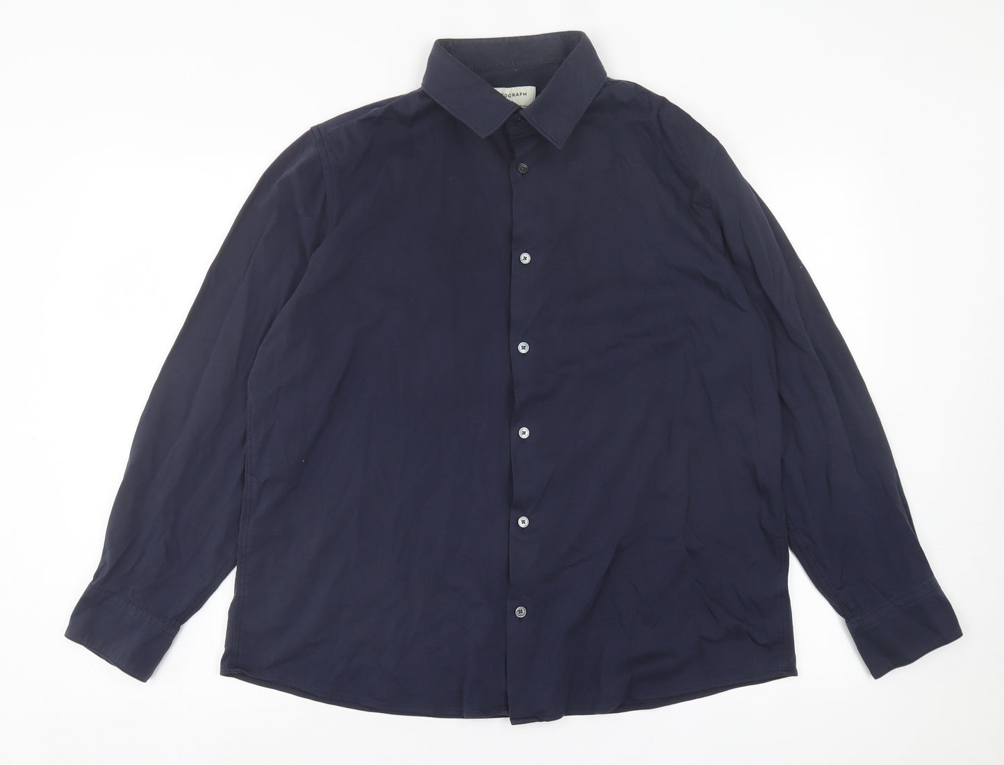 Marks and Spencer Mens Blue  Cotton  Button-Up Size XL Collared Button