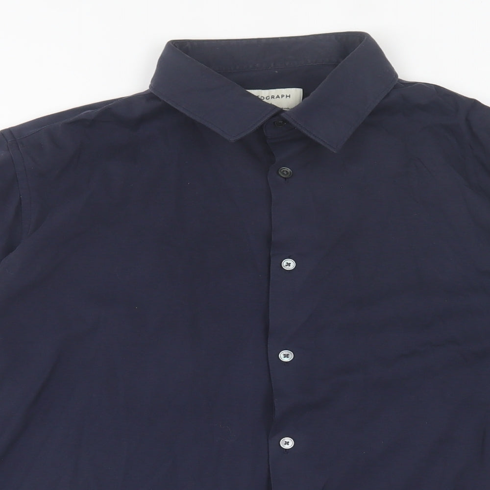 Marks and Spencer Mens Blue  Cotton  Button-Up Size XL Collared Button