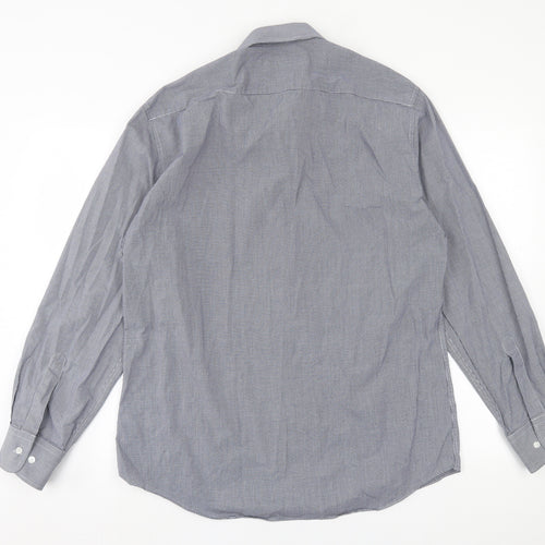 Marks and Spencer Mens Blue Plaid Polyester  Button-Up Size 16.5 Collared Button