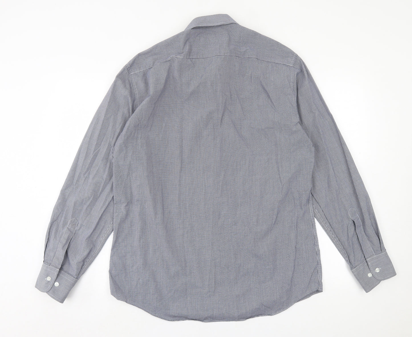 Marks and Spencer Mens Blue Plaid Polyester  Button-Up Size 16.5 Collared Button